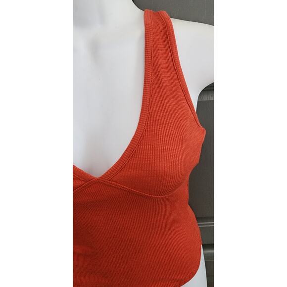 MADEWELL Deep V-Neck Thong Knit Bodysuit In Ground Madder Terracotta XXS - Picture 3 of 6